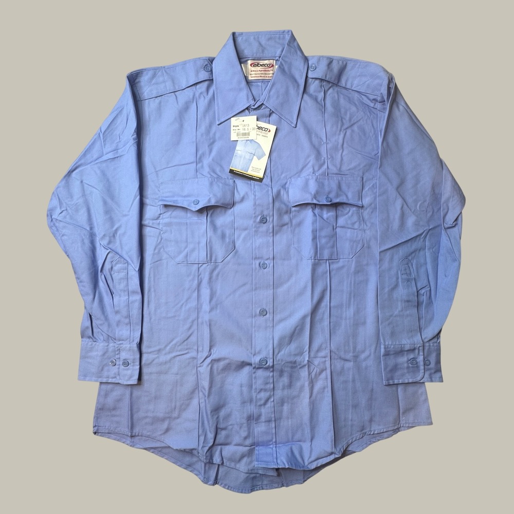 Elbeco Uniform Shirt Mens L 16.5 33 Checkpointe U613 Blue Long Sleeve NEW